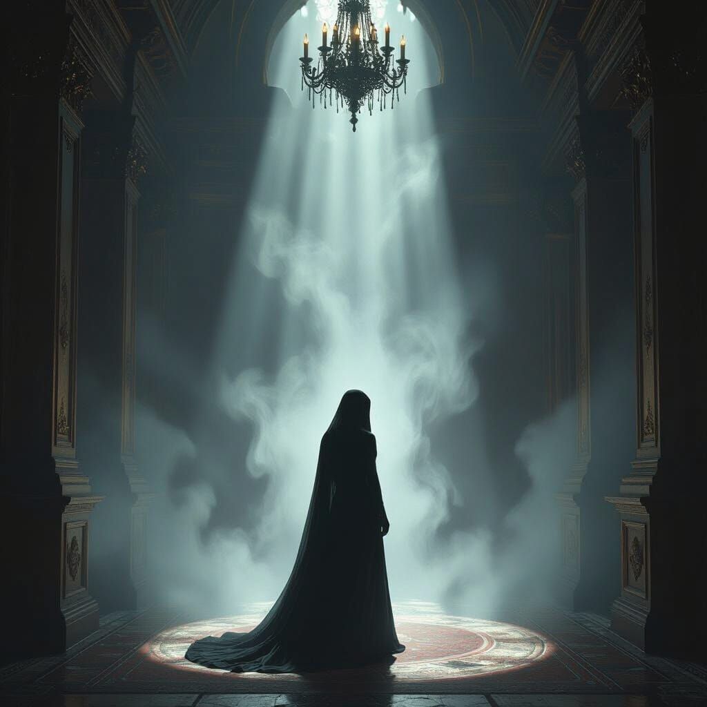 Figure Dissolving into Mist in Dark Fantasy Art