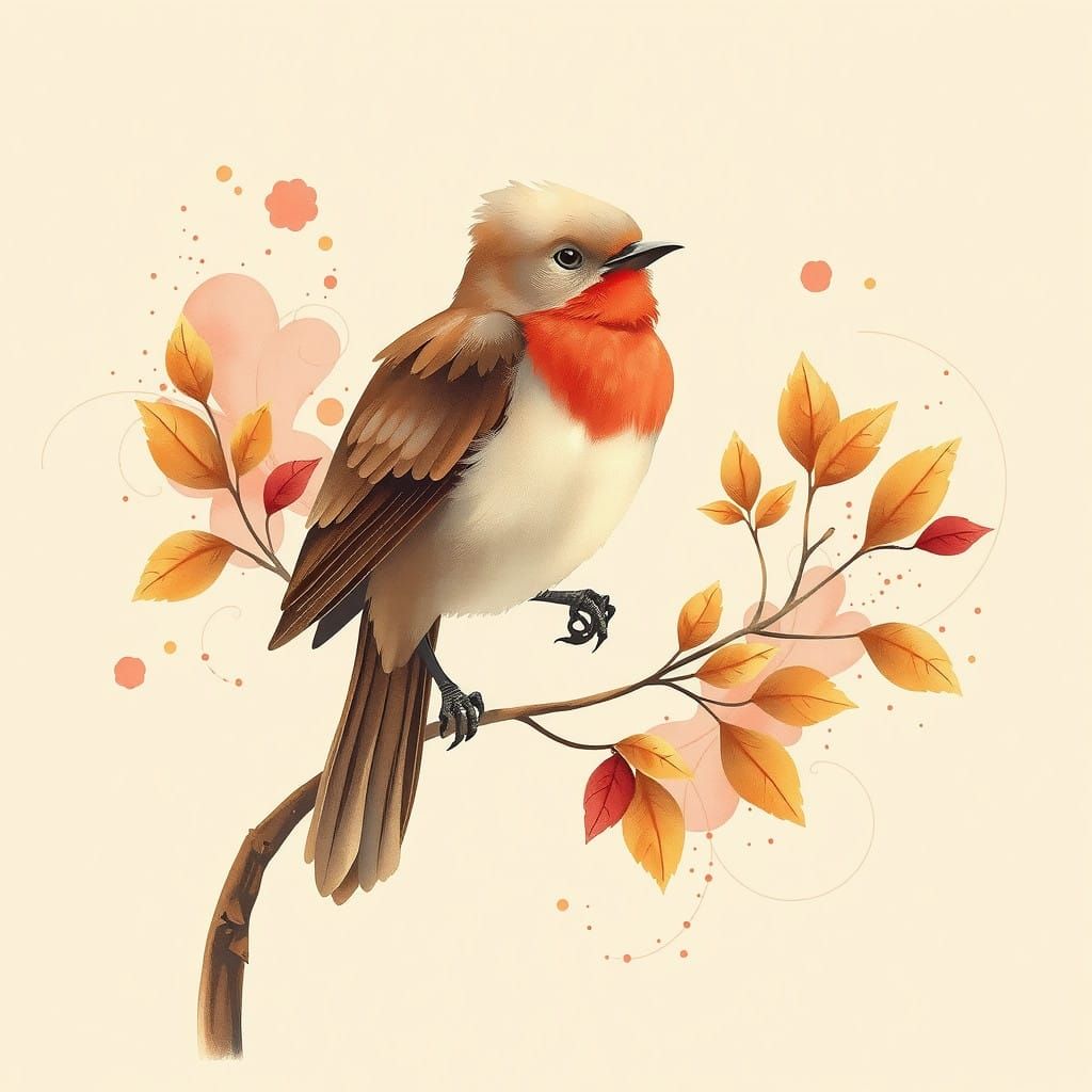 Ethereal Bird Perched on a Serene Branch in Warm, Dreamy Col...