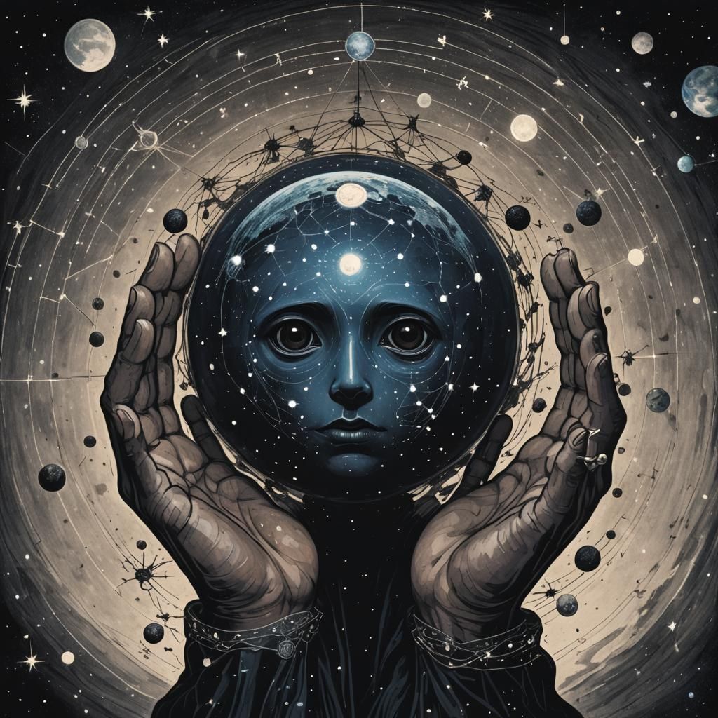 Cosmic Figure Holding Earth Digital Art