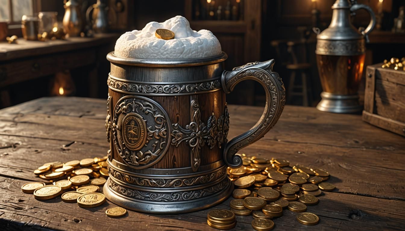 Tankard of Ale with Gold Coins: Digital Matte Painting