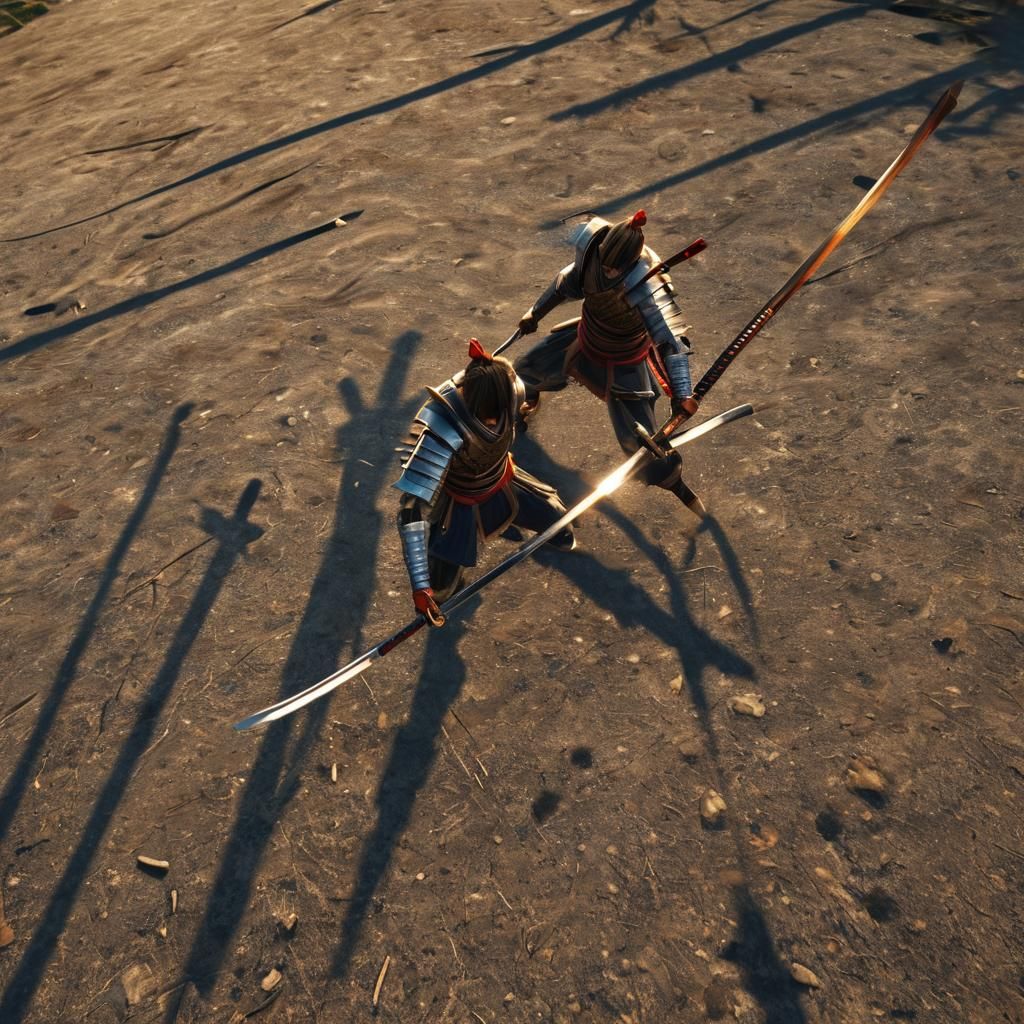 Samurai Face-Off in Feudal Japan: 3D Rendered Battle