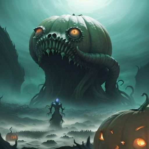 Terrifying Pumpkin-Horror Fusion in Dark Fantasy Style