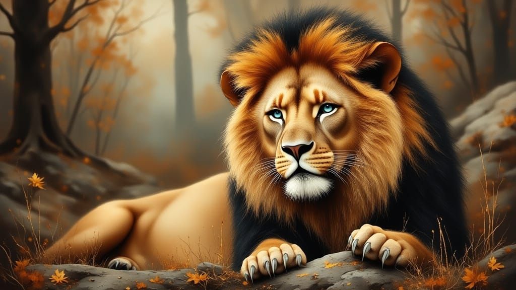 Curious Lion with Piercing Blue Eyes