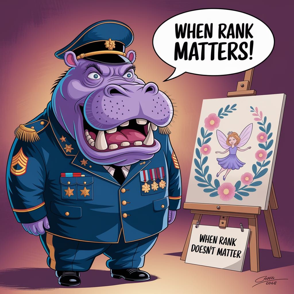 Cartoon Hippo General Demands Respect