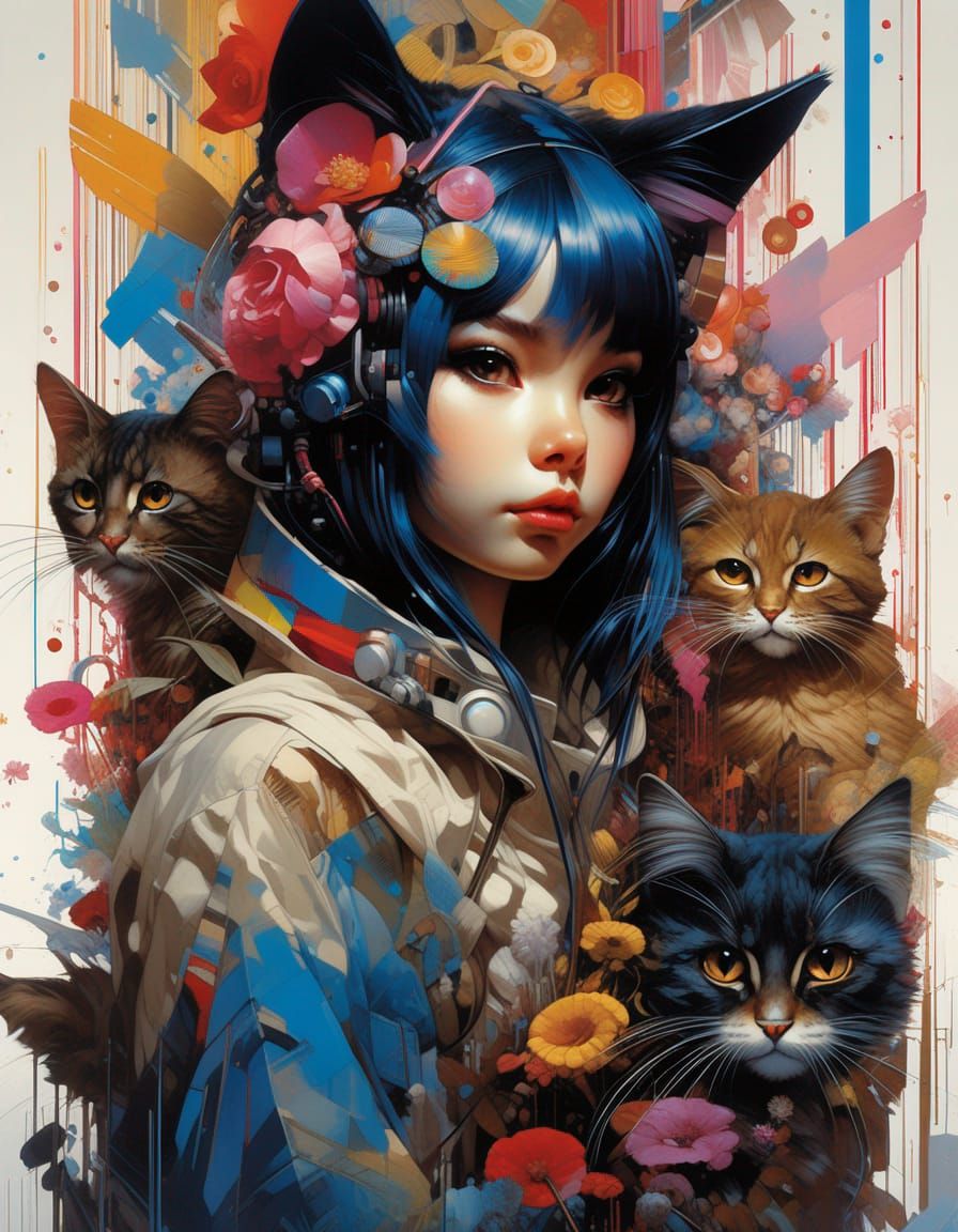 Anthro Cat Artist Painting: Digital Art Style