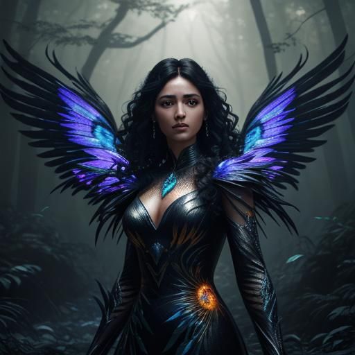 Fire Fairy in Burning Woods, Digital Art