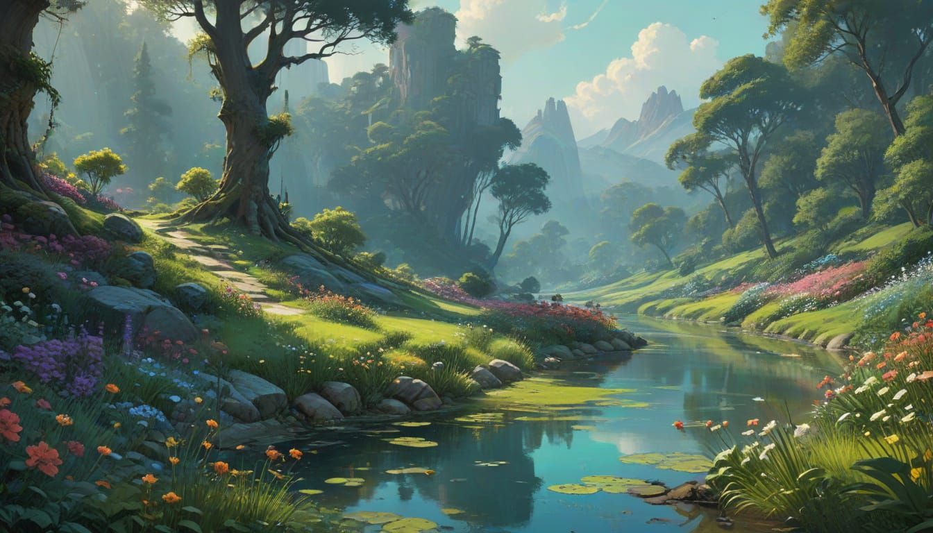 Whimsical Hillside Oasis in Vibrant Bloom