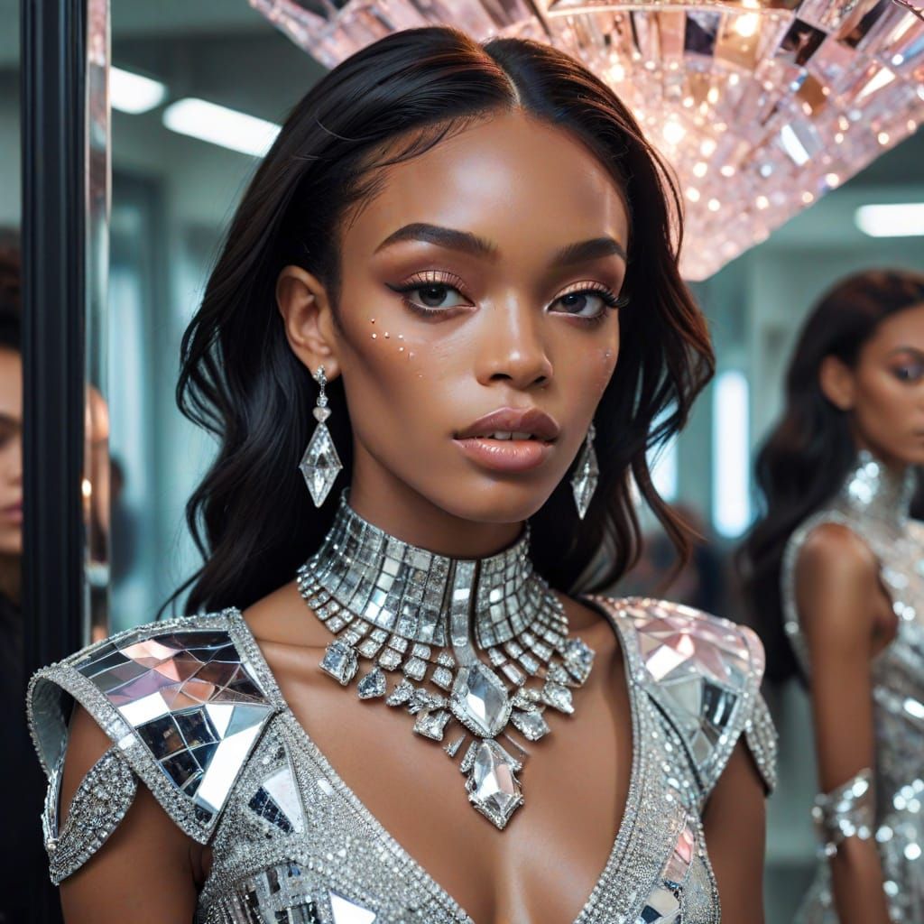 Winnie Harlow Models Balmain Jewelry in Prism Mirror