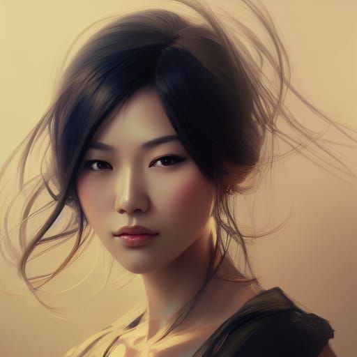 Beautiful Asian Woman Portrait in Art Nouveau Style