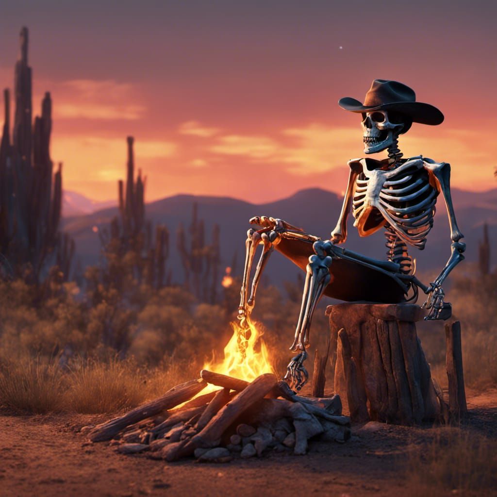 Cowboy Skeleton at Sunset: Fantasy Concept Art