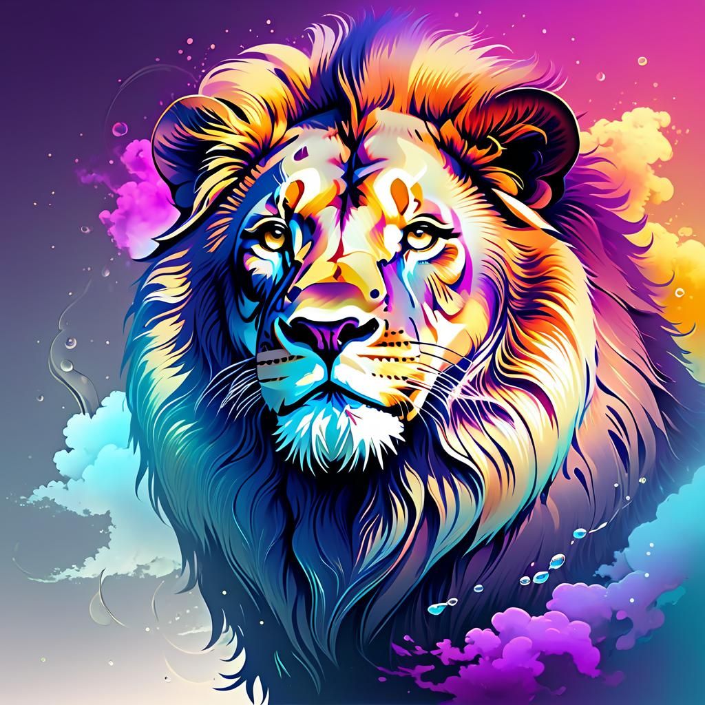 Majestic Lion in Nebulous Line Art Style