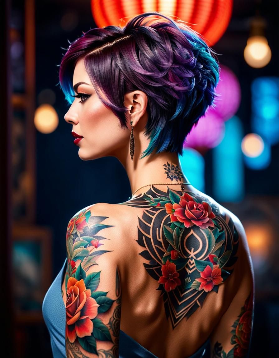Tattooed Woman Portrait in Genshin Style