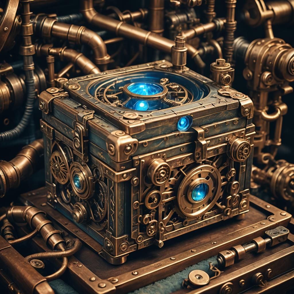 Steampunk Pandora's Box with Glowing Runes