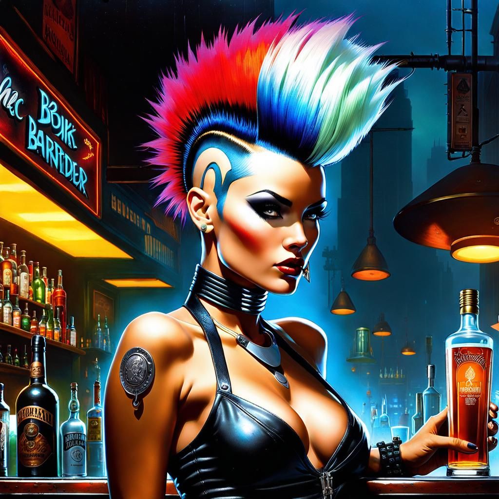 Cyberpunk Bartender: Dystopian Glamour in Hyperrealistic Det...