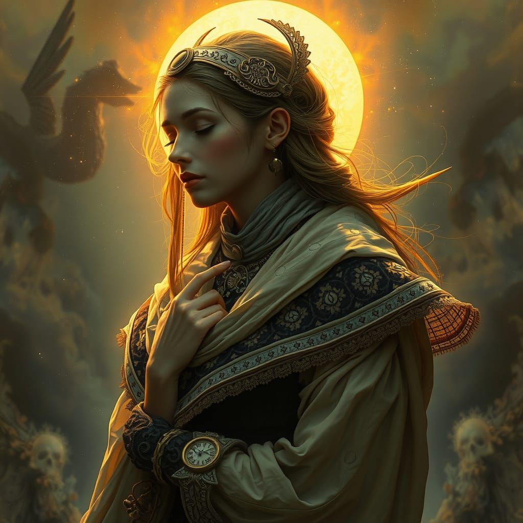 Ethereal Woman Contemplating the Universe