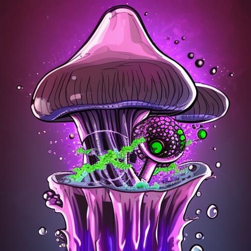 Cyberpunk Mushroom Monster in Hypercolor Psychedelic World