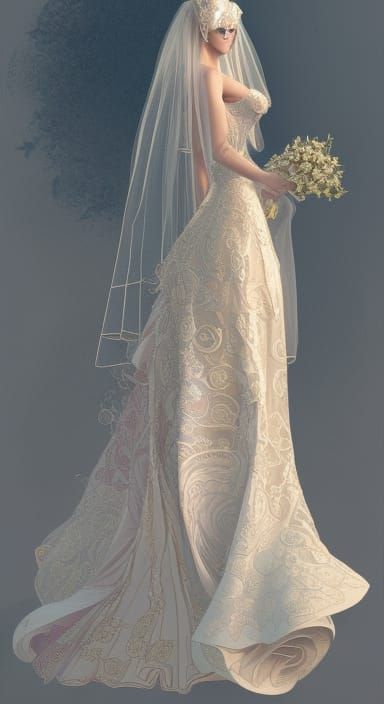 Elaborate Wedding Dress Portrait in Dynamic Lighting