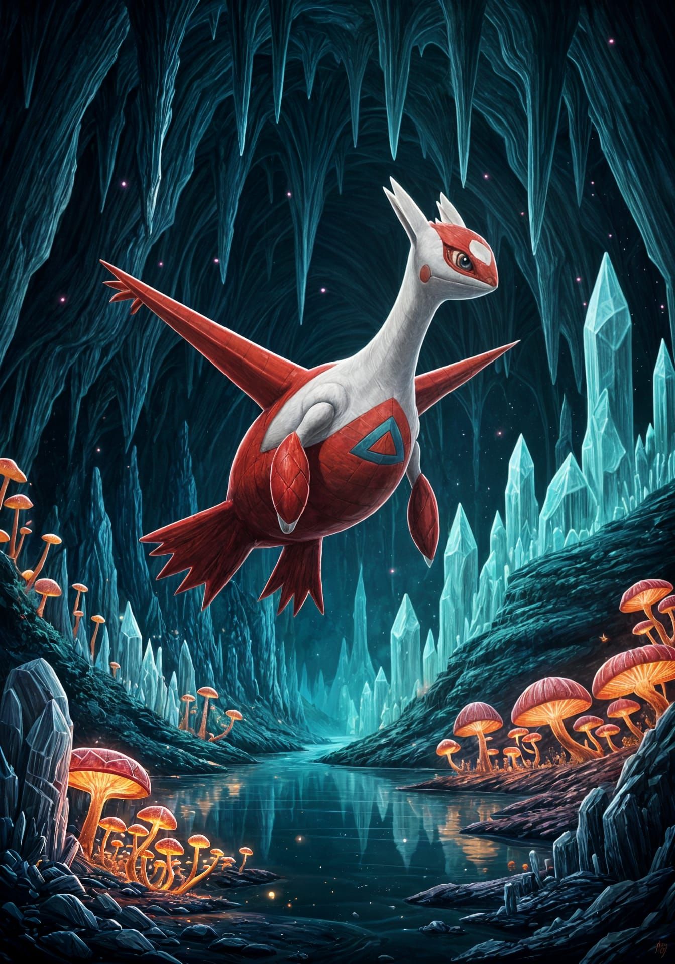 Regal Latias Pokémon Soars Above Crystal Cavern