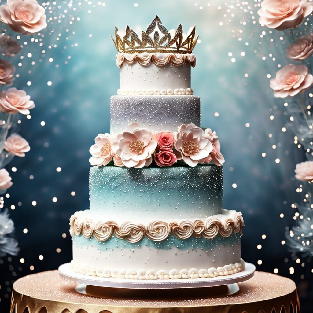 Luxurious 6-Tier Wedding Cake with Sparkling Glitter and Flo...