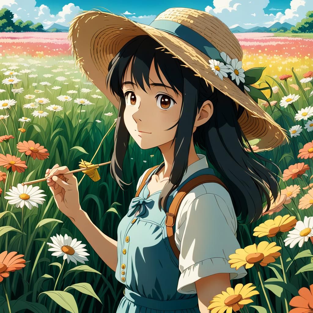 Ghibli Style Girl in Flower Field