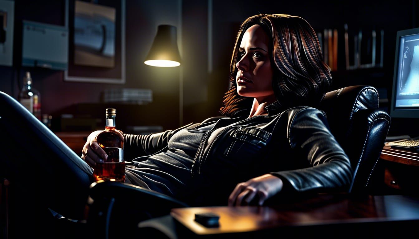 Hyperrealistic Portrait of Jessica Jones Asleep at Desk