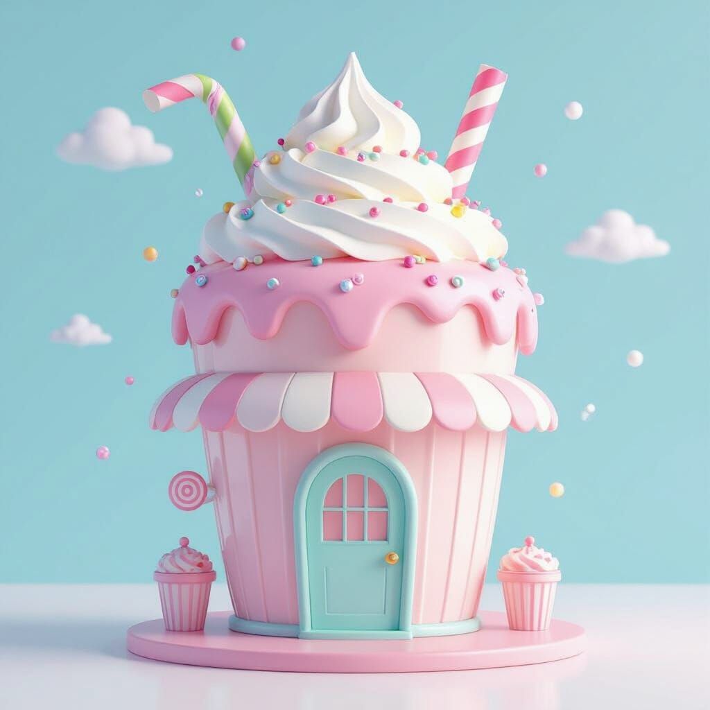 Pastel Milkshake Shop: 3D Pixar-Inspired Fantasy Architectur...