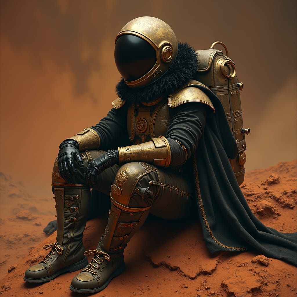 Astronaut on Mars in Jacobean Spacesuit, Chiaroscuro Style