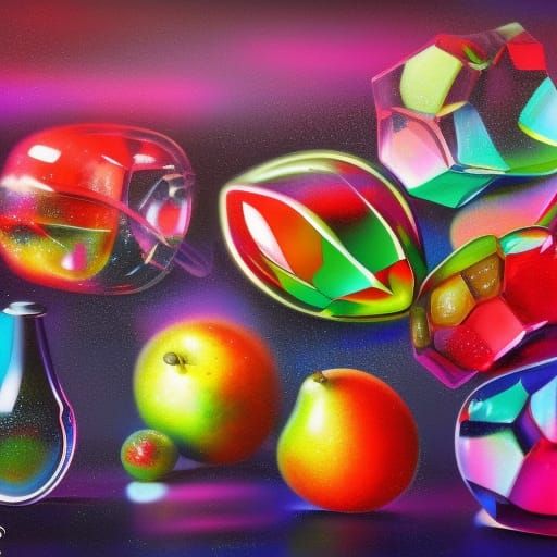 Colorful Crystal Glass Fruit in Graffiti Art Style