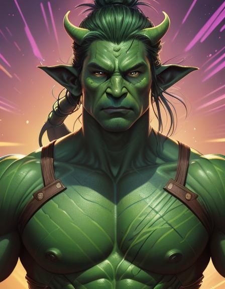 Green-skinned, orc warrior woman, extremely muscular body structure . art of pencil by: Pierre Alary.Amazingly detailed ...