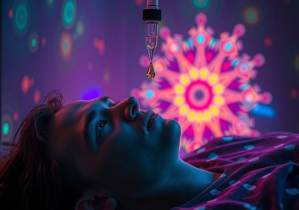 Surreal Figure in Dreamlike Landscape with Fractals and LSD....