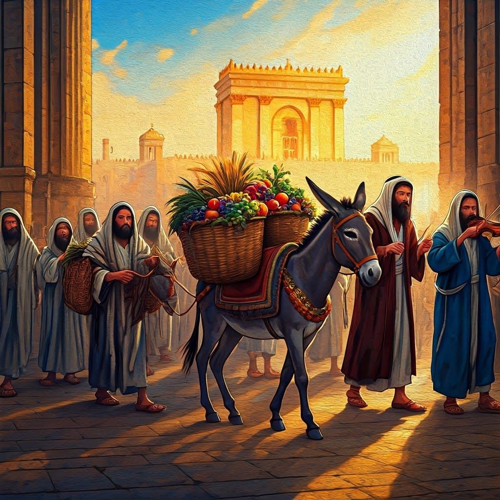 Biblical Procession in Vibrant Gouache Style