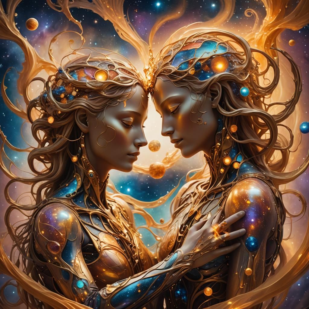 Cosmic Embrace: A Surreal Celestial Union