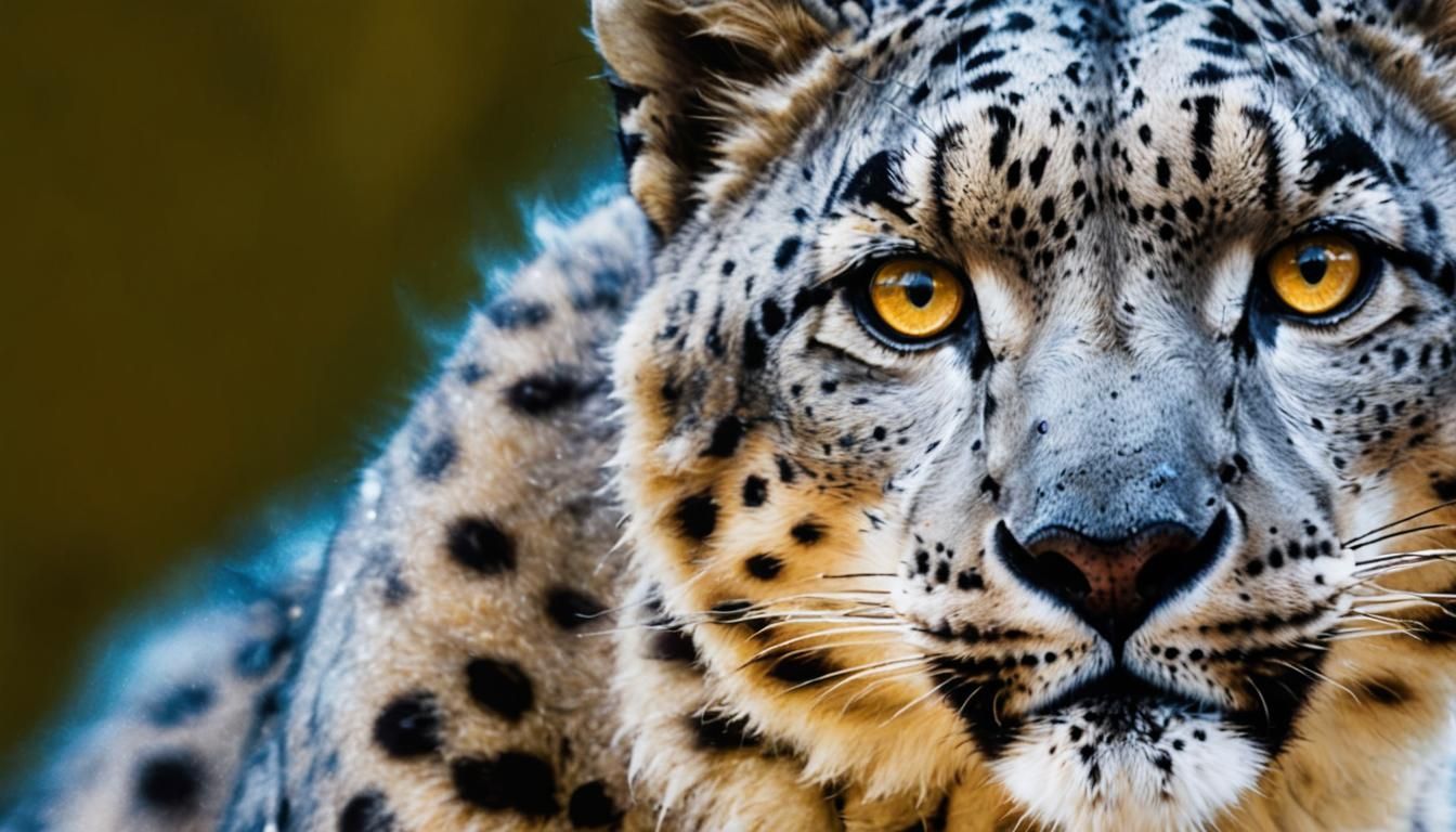 Snow Leopard Dashes Over Blue Flames: Macro Wildlife Photogr...
