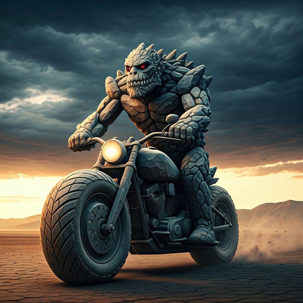 Rock Biter on Granite Motorcycle in Stone Landscape