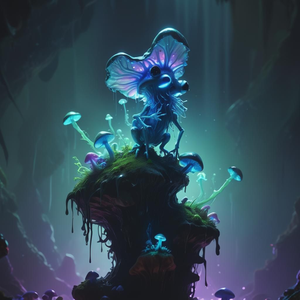 Glowing Creature in Crystal Cave: Fauvist Fantasy