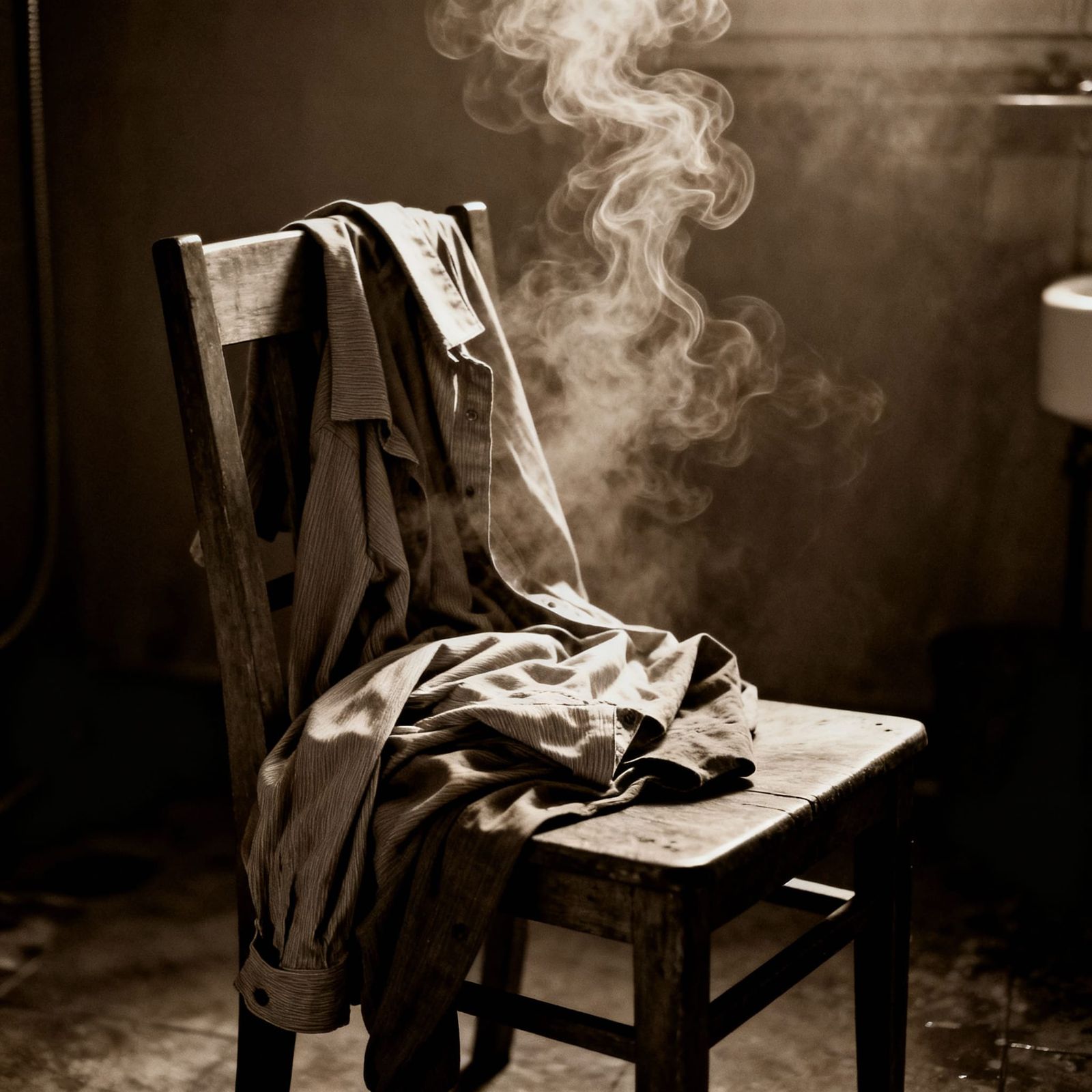 Evocative Still Life: Man's Clothes and Shower Steam