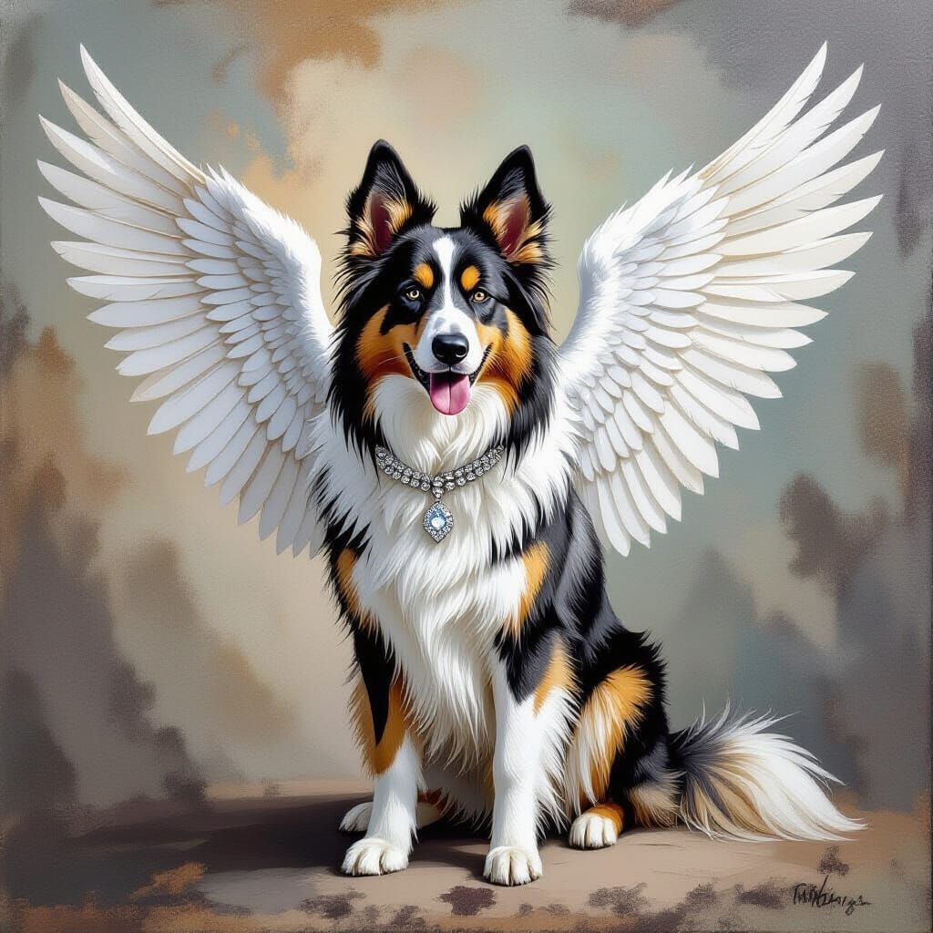 Dog with Diamond Wings: Surrealist Charcoal Drawing