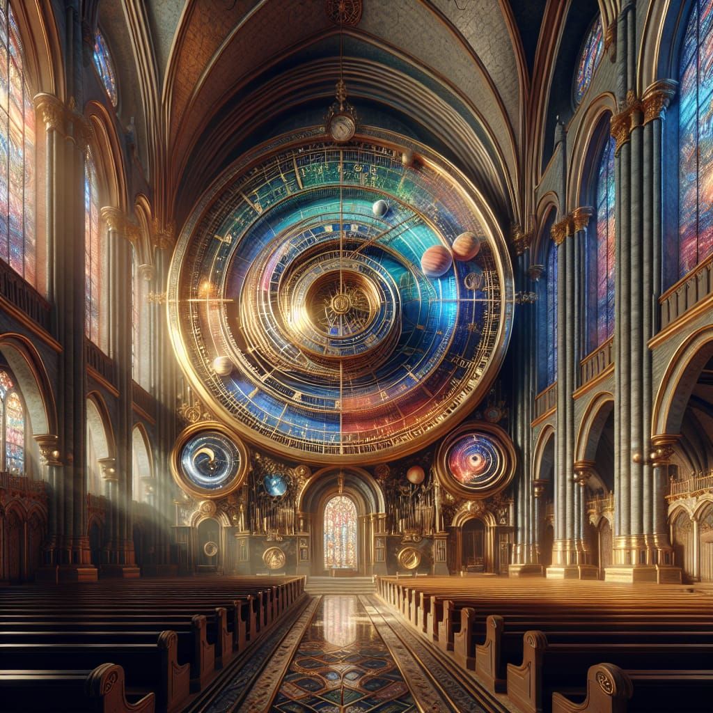Fantastical Astronomical Clock in Grand Church Interior
