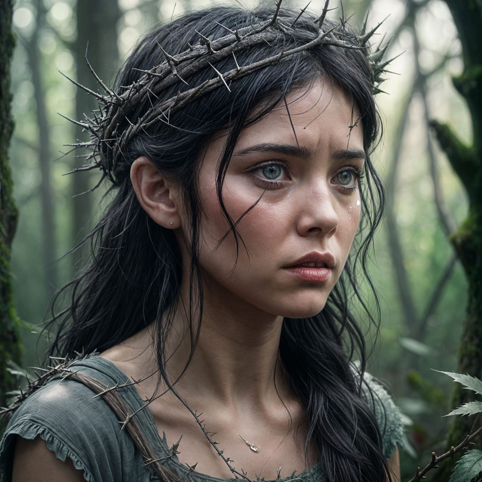 Surreal Fairy in a Haunting Forest of Thorns