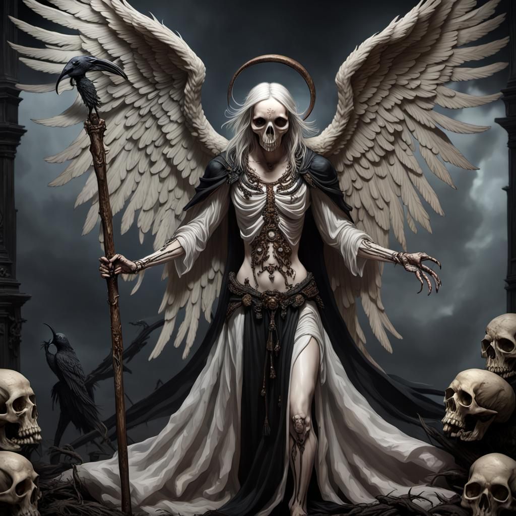 Raven Skull Angel of Death in Dark Fantasy Style