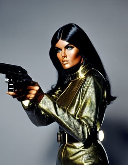 Caroline Munro in Retro Sci-Fi Spacesuit Portrait