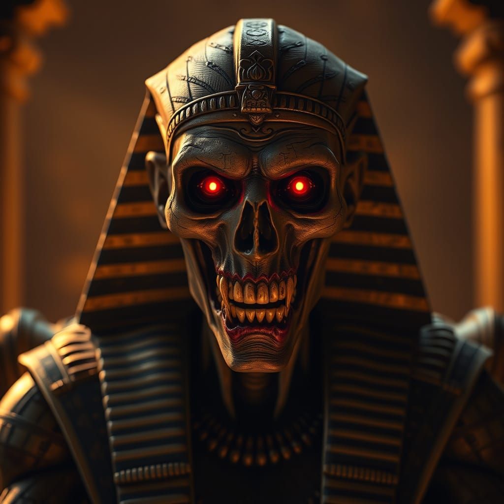Undead Pharaoh on Throne in Hyper-Realistic 8K Photography