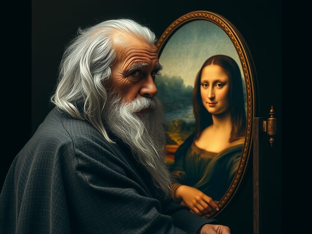 DaVinci and Mona Lisa Mirror Reflection