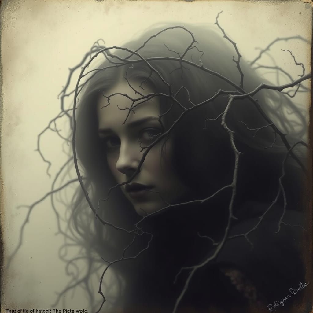 Dark Fantasy Portrait in Eerie, Symbolic Realism