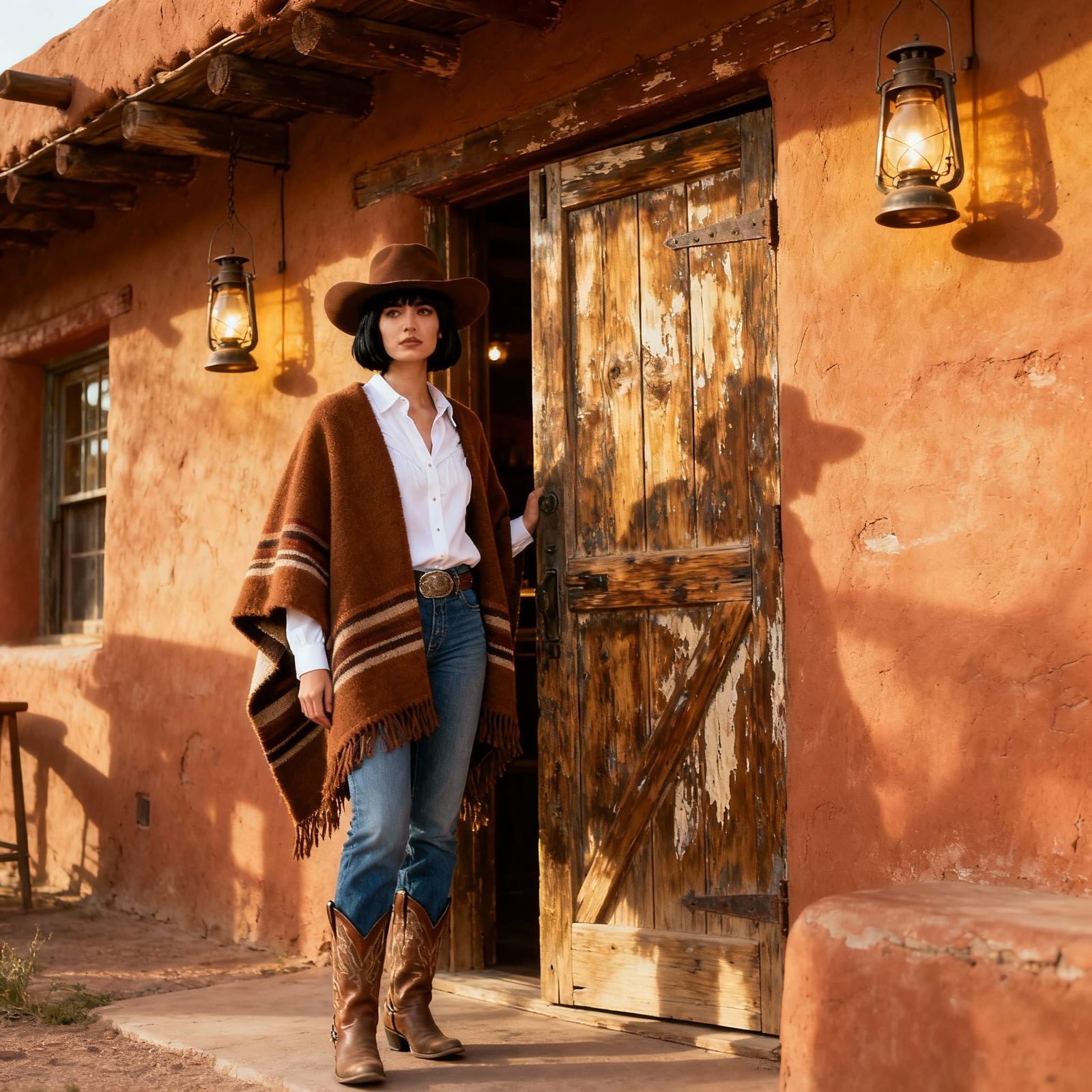 Spaghetti Western Style Cantina Entrance With Woman