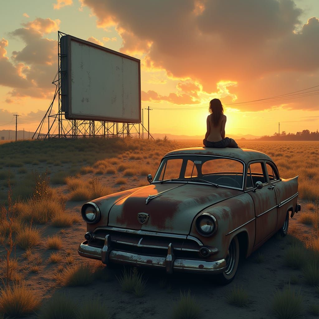 Abandoned Drive-In Movie Theater at Dusk