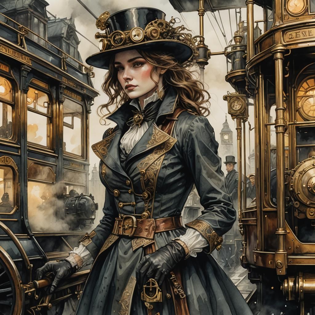 Steampunk Tram Scene in Victorian London