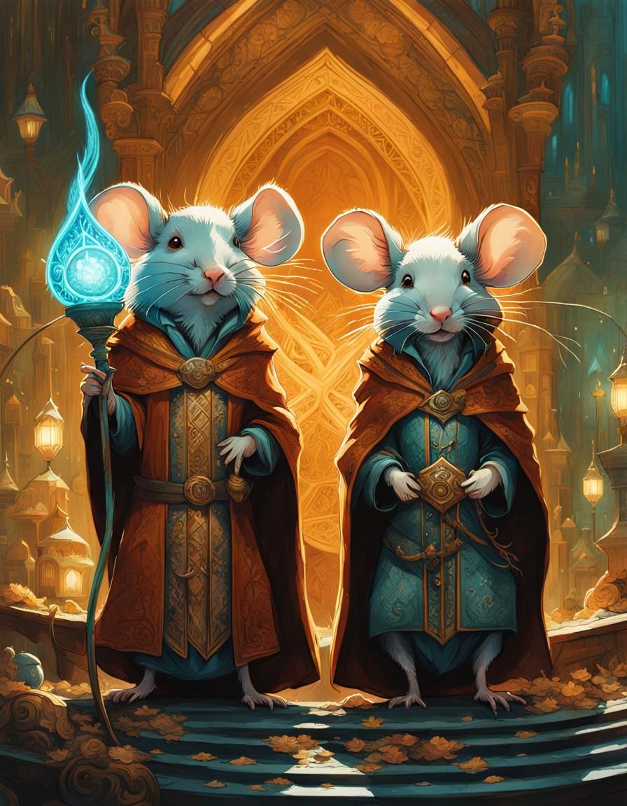 Wizard Mice Quest: Detailed Digital Painting