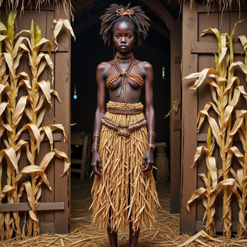 African Goddess in Corn and Cotton Attire