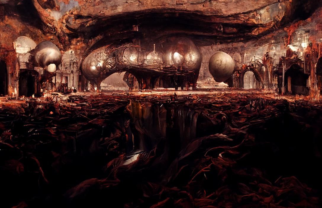 Sinister Mechanical Alien Planet with UFO in Matte Painting